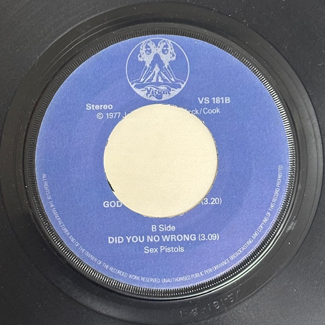 Label photo (Side B) of Sex Pistols’ God Save The Queen (VS181)
