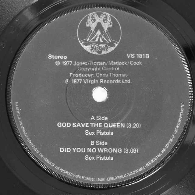 sex pistolsのgod save the queen(VS181)のラベルのモノクロ写真(裏)