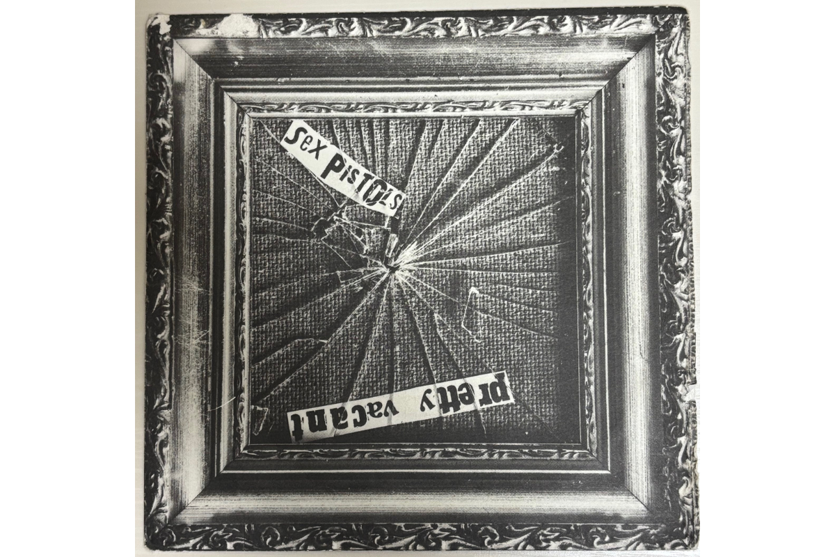 UK cover of Sex Pistols’ “Pretty Vacant” 7-inch single featuring a shattered picture frame design