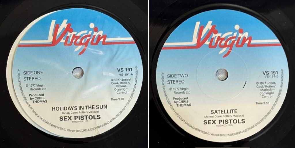 sex pistolsのholidays in the sun(VS191)リイシューのラベル写真